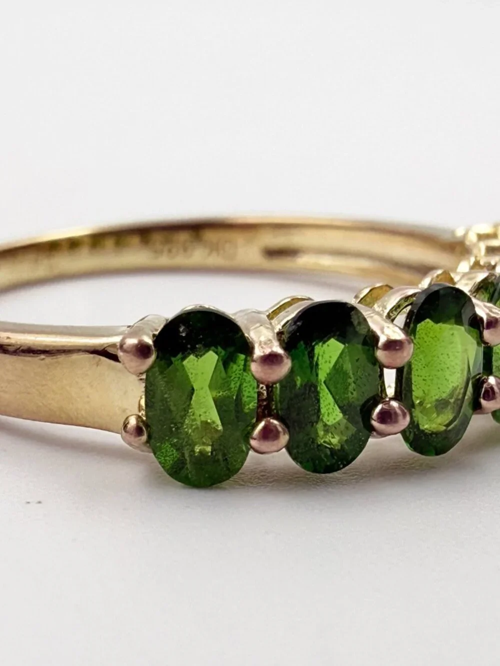 Contemporary Marked Sterling Silver 7 Green Tourmaline Stones Half Eternity Band